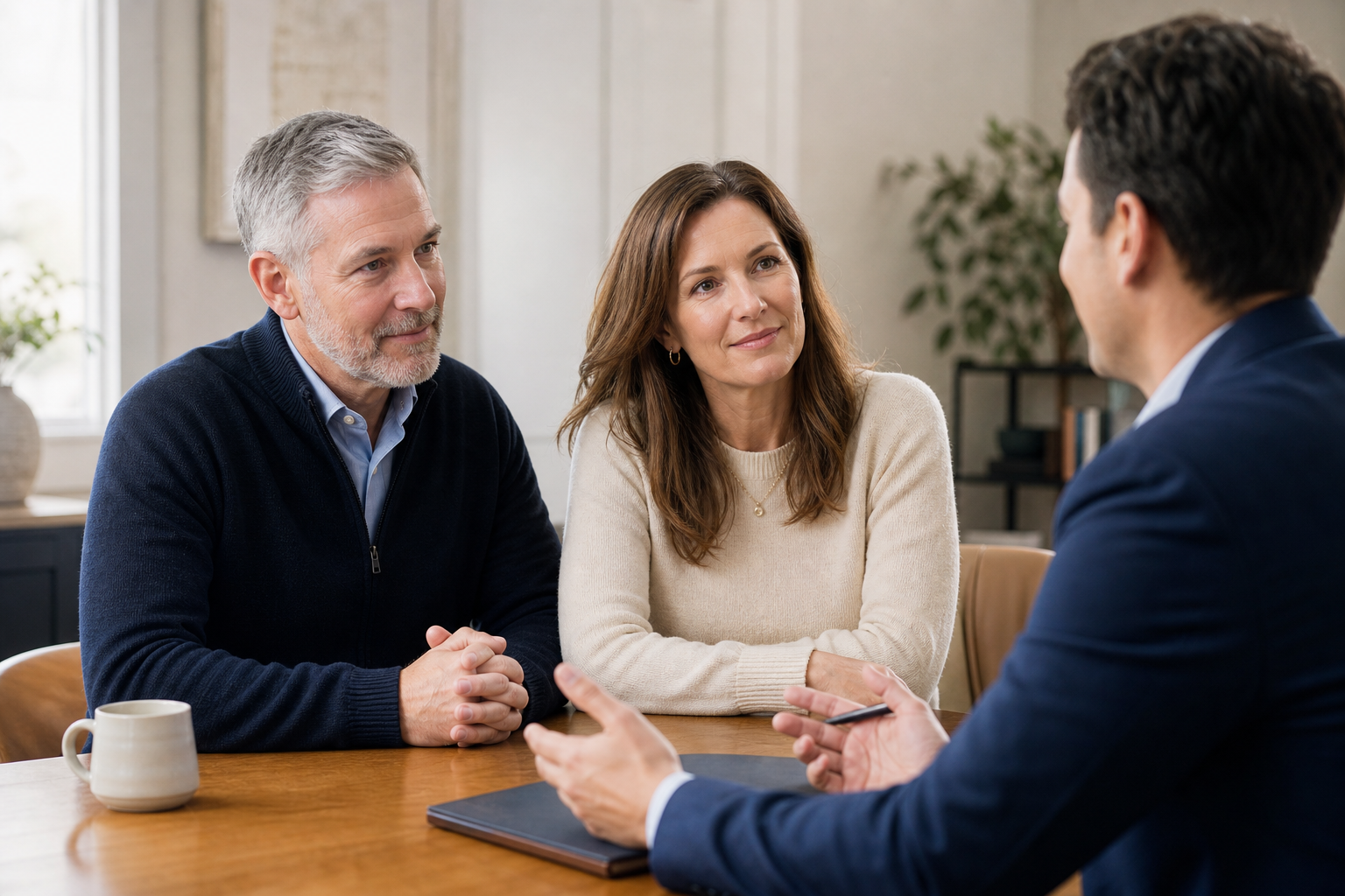 An insurance advisor discussing coverage options with a couple